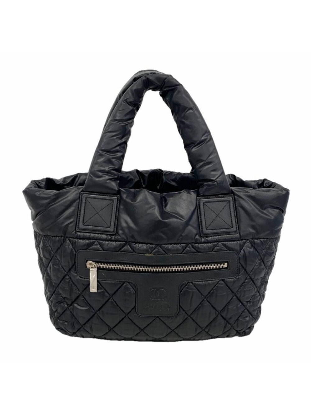 Chanel Tote Bag Coco Cocoon Nylon Black Silver